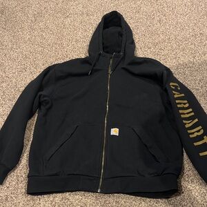 Carhartt Black Zip-Up Hoodie with Gold Sleeve Logo